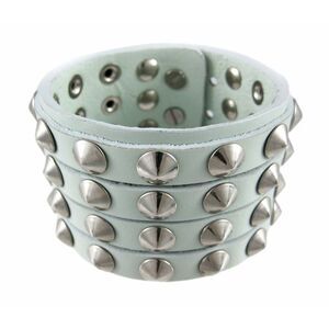 Gray Leather 4 Row Cone Spiked Wristband Wrist Band